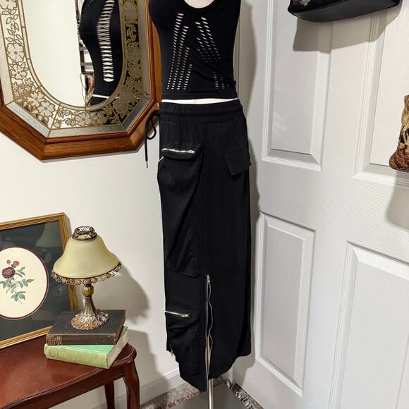 NWT Love Highlight Black Maxi Drawstring Alt Cargo Skirt w Working Zippers S - Picture 4 of 8